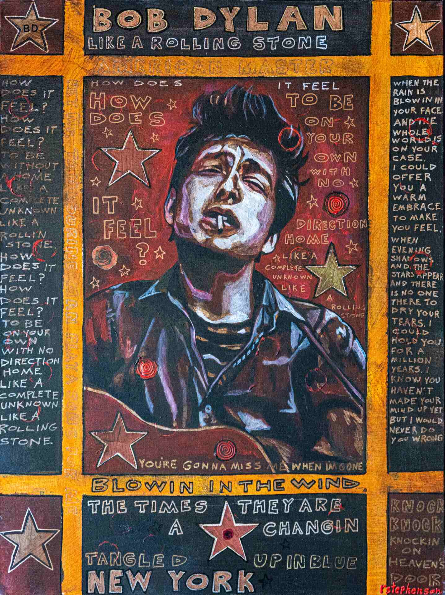 Bob-Dylan Portrait With Wording With Artwork
