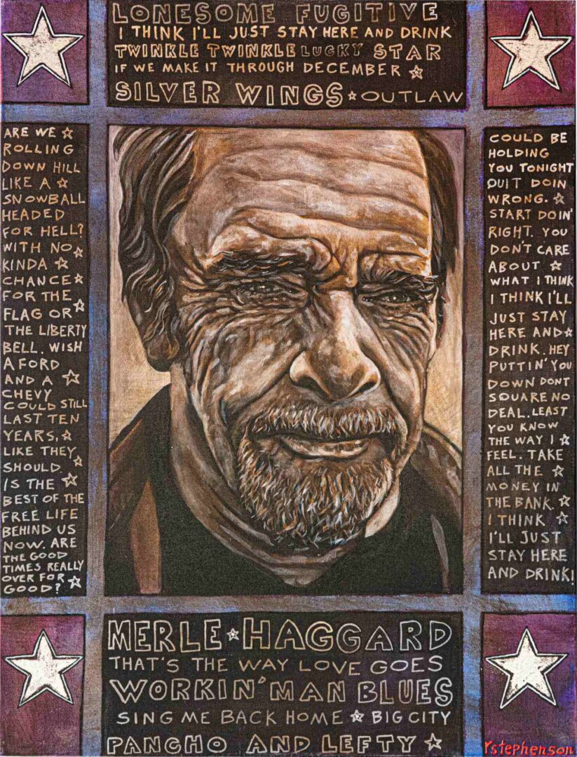 Merle Haggard Portrait With Drawing Artwork